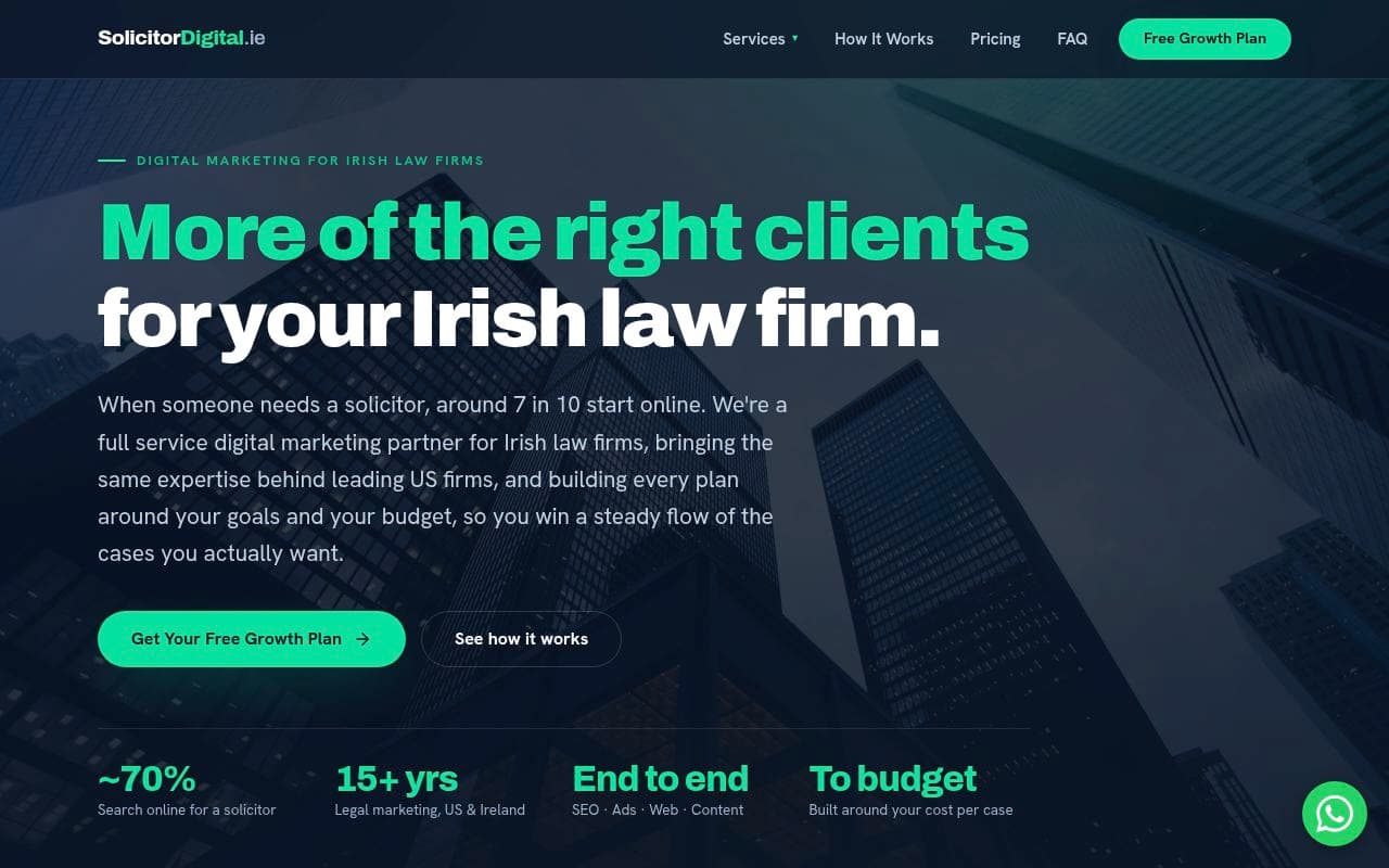 Solicitor Digital homepage, a digital marketing brand for Irish law firms
